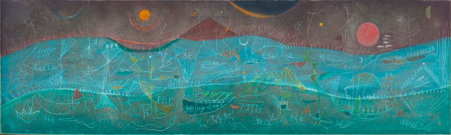 Alice Rahon

R&amp;iacute;o Papaloapan (Papaloapan River), 1947

Oil and sand on canvas

14 1/8 x 49 1/4 in (36 x 125 cm)