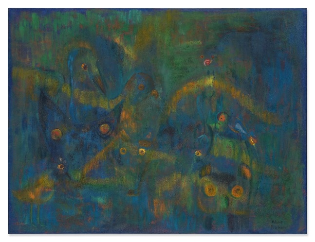 Alice Rahon

Tepoztl&amp;aacute;n (La selva tot&amp;eacute;mica) [Tepoztl&amp;aacute;n (Totemic Forest)], 1947

Oil and sand on canvas

22 1/2 x 29 1/2 in (57.2 x 74.9 cm)