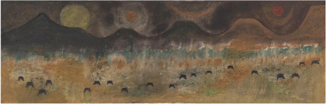 Alice Rahon

The Valley of Mexico, 1946

Oil and sand on canvas

15 1/2 x 39 1/2 in (39.4 x 100.3 cm)

Gift of Anne d&amp;#39;Harnoncourt and Joseph Rishel, 2022 (2022-72-152). Philadelphia Museum of Art, Pennsylvania, USA