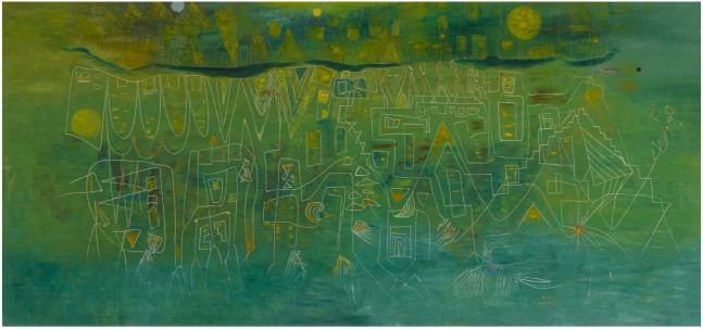 Alice Rahon

Reflections, 1947

Oil on canvas

24 x 51 in (61 x 129.3 cm)