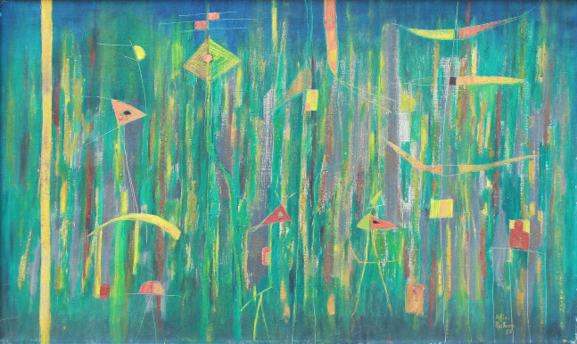 Alice Rahon

Las verticales del sue&amp;ntilde;o (The Verticals of the Dream), 1955

Oil and sand on canvas

24 x 39 3/4 in (61 x 101 cm)