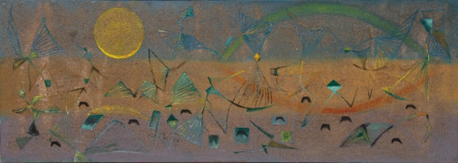 Alice Rahon

Nouvelle lune (New Moon), 1945

Mixed media on canvas

14 x 38 13/16 in (35.5 x 98.6 cm)