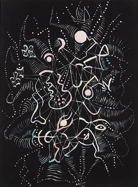 Alice Rahon

Mozart,&amp;nbsp;from the series&amp;nbsp;Crystals in Space, 1942

Gouache on paper

8 1/2 x 6 3/8 in (21.6 x 16.2 cm)