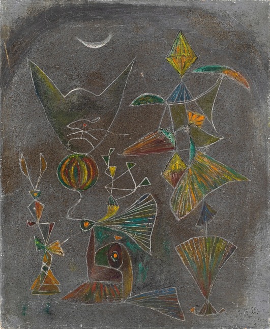 Alice Rahon

El raton (The Rat), 1945

Oil and sand on canvas

18 1/8 x 15 in (46 x 38 cm)