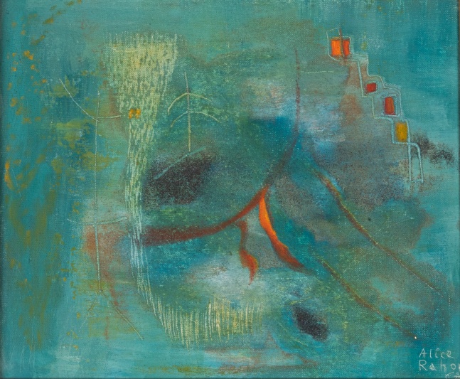 Alice Rahon

El zenzontle (The Mockingbird), 1963

Oil and sand on canvas

11 1/2 x 13 1/2 in (29.2 x 34.3 cm)