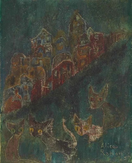 Alice Rahon

La calle y los gatos (The Street and the Cats), 1957

Oil and sand on board

10 x 8 in (25.2 x 20.3 cm)