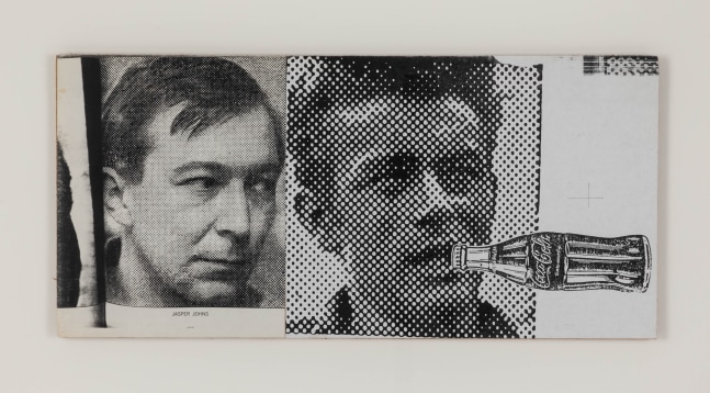 Ray Johnson,&amp;nbsp;Untitled (Jasper Johns, James Dean with Coca-Cola), circa 1991-1994, Mixed media collage on corrugated cardboard, 8.438 x 18.125 in., 17924