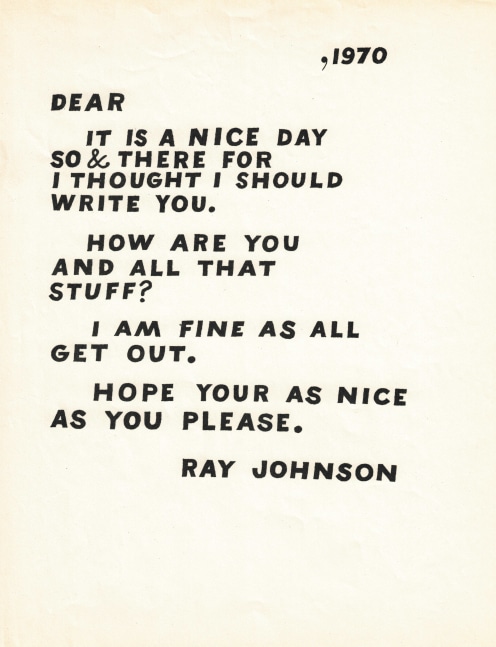 Ray Johnson,&amp;nbsp;Untitled (Dear_____),&amp;nbsp;1970, Mail art photocopy