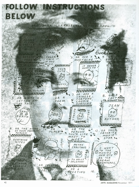 Ray Johnson, Untitled (Rimbaud template for Arts Magazine), November 1971, Mail art photocopy
