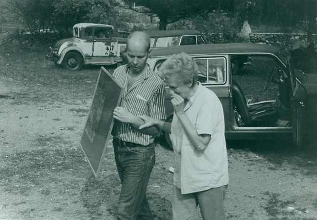 Ray Johnson with Sari Dienes &amp;quot;stealing&amp;quot; back his work, Robin Gallery event, 1963. Photo by William S. Wilson.