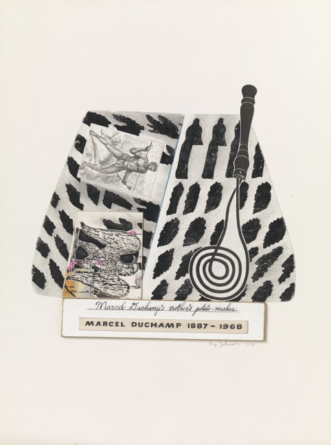 Ray Johnson,&amp;nbsp;Marcel Duchamp&amp;#39;s Mother&amp;#39;s Potato Masher,&amp;nbsp;1973, Mixed media collage on board, 20 3/8 &amp;times; 15 3/8 in. (51.75 &amp;times; 39.05 cm), Collection of the Virginia Museum of Fine Arts