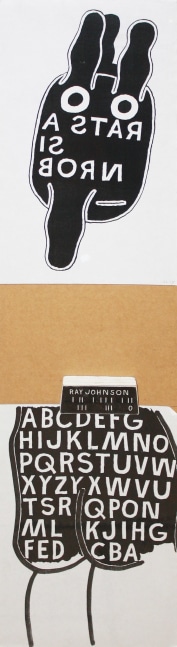 Ray Johnson, Untitled (A Star is Born Bunny), 12.2.94, Mixed media collage on corrugated cardboard, 31.75 x 8.75 (80.6 x 22.2), 10814