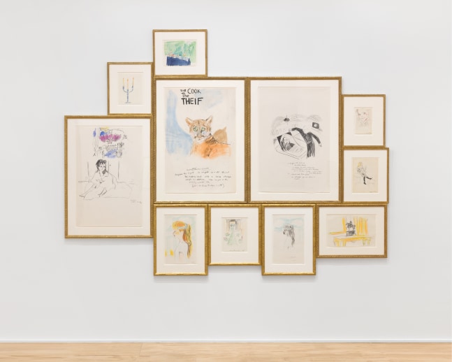 installation views of drawings by Karen Kilimnik