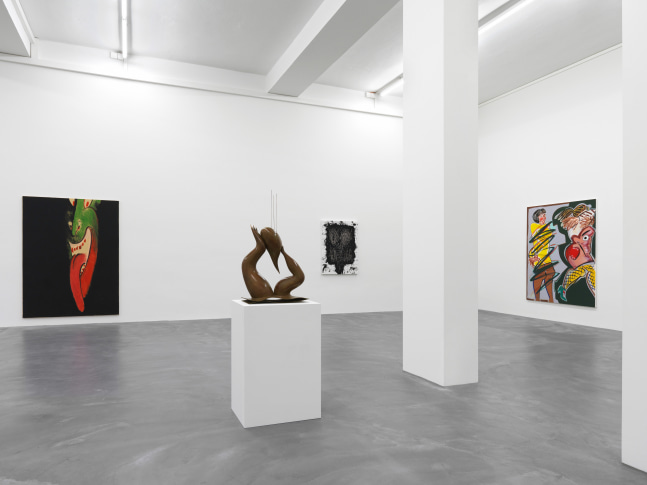 Installation view of paintings and sculptures group exhibition