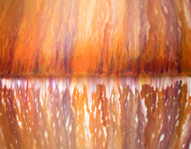 Installation view of paintings by Sam Falls