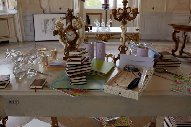 Installation view of sculpture add ons by Karen Kilimnik