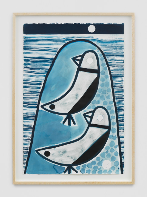 blue drawing of birds by Austin Eddy