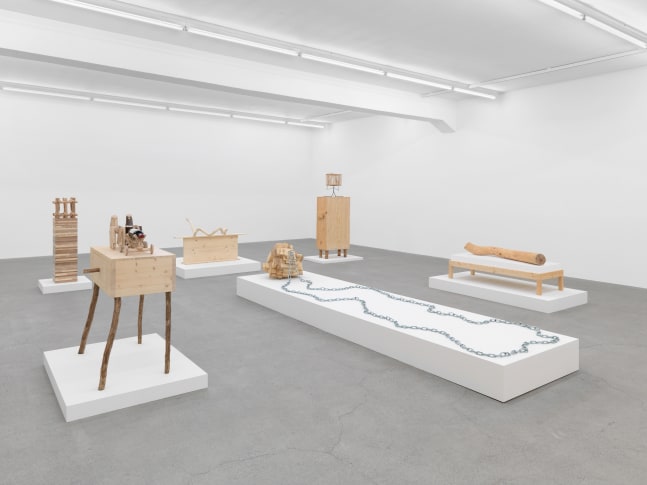Installation view of Jean-Frédéric Schnyder paintings and sculpture exhibition