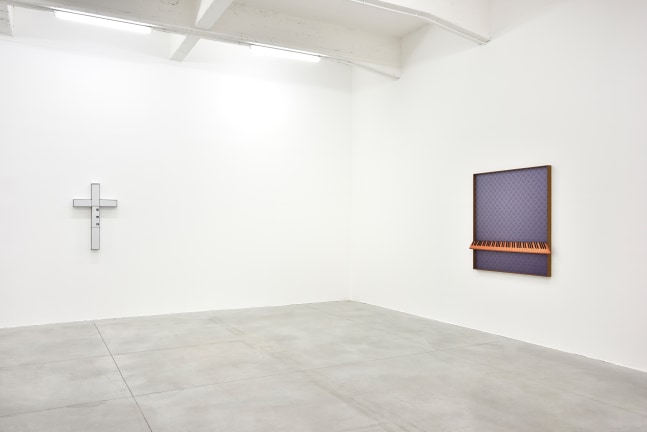 Installation view of sculptures by Valentin Carron