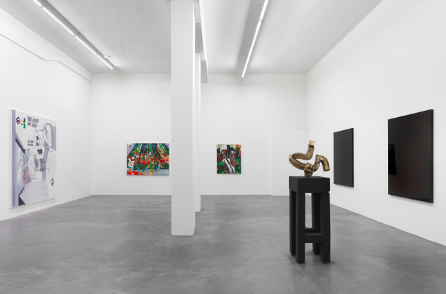 Installation view of paintings and sculptures group exhibition