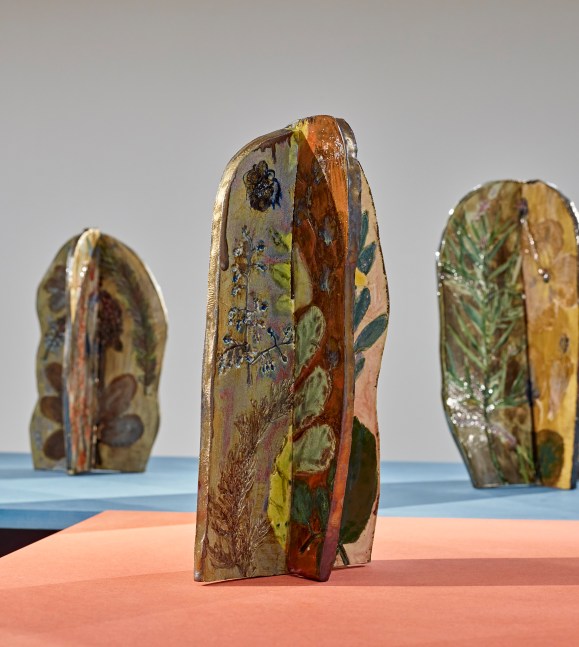 Installation view of sculptures by Sam Falls