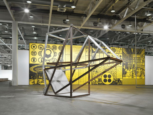 Installation view of sculpture by Oscar Tuazon