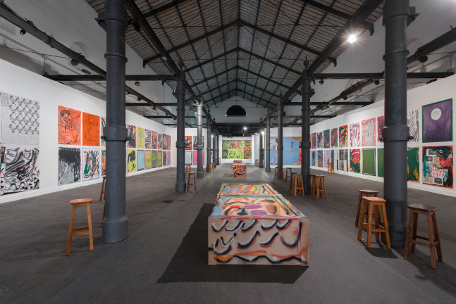 Installation view of paintings by Josh Smith