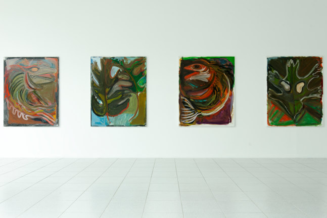 Installation view of paintings by Josh Smith