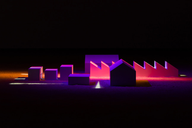 Installation view of sculptures by Liam Gillick