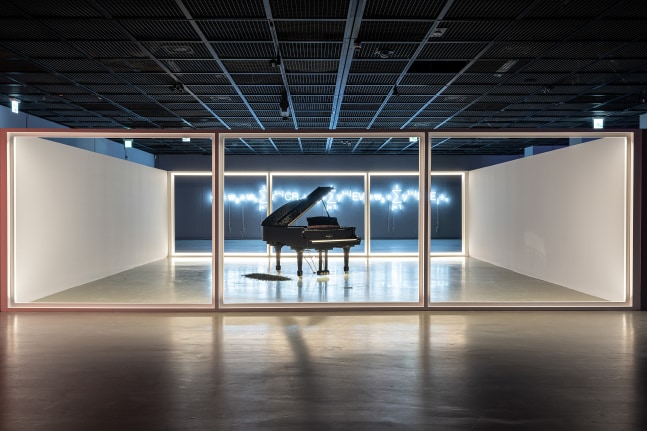 Installation view of sculptures by Liam Gillick