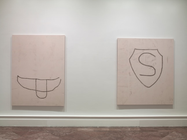 Installation view of paintings by Joe Bradley