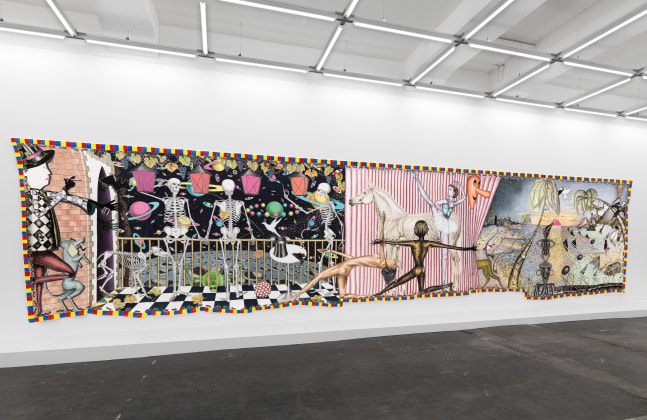 Installation view of Jean-Frédéric Schnyder paintings and sculpture exhibition