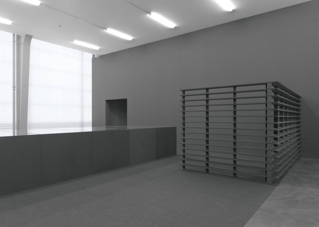 Installation view of sculptures by Liam Gillick