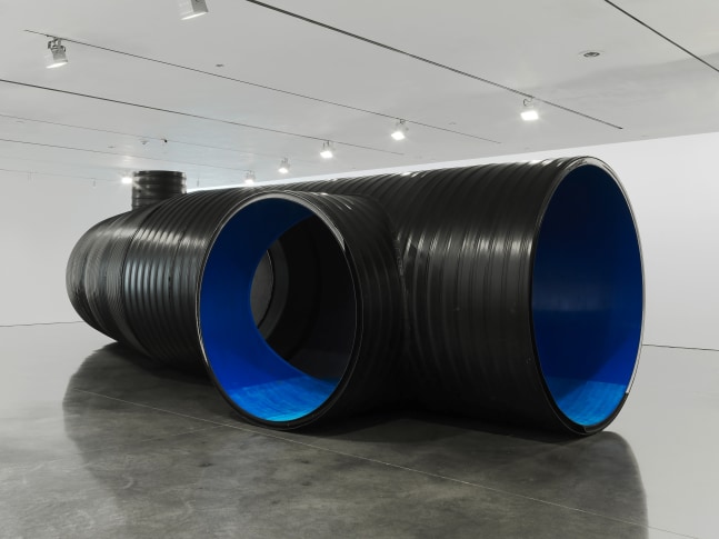 Installation views of sculpture by Oscar Tuazon