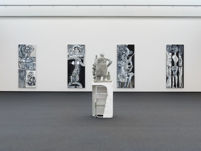 Installation views of works by Bernhard Fuchs, Justin Matherly, Tobias Pils