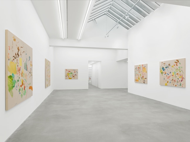 Installation view of Sue Williams painting and collage exhibition