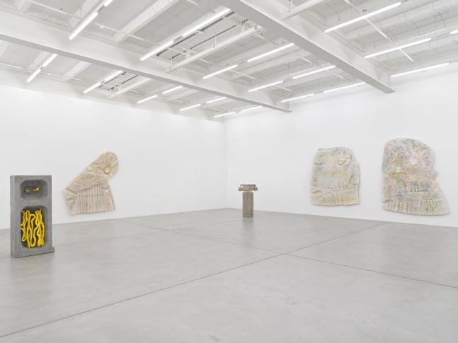 Installation view of Justin Matherly sculpture and wall relief exhibition