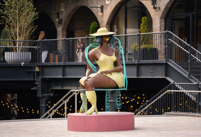 Installation view of sculpture by Tschabalala Self