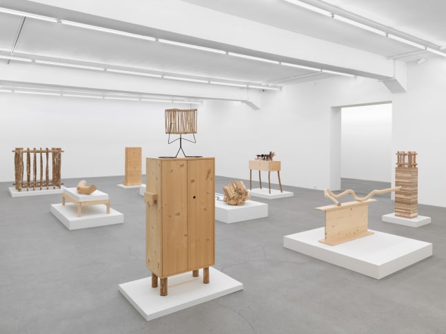 Installation view of Jean-Frédéric Schnyder paintings and sculpture exhibition