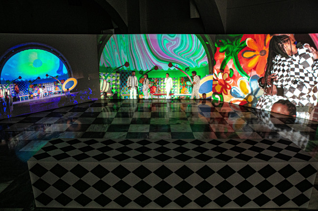 Installation view, Tschabalala Self, The Bigger Picture, Melina Merkouri Art &amp;amp; Concert Hall, Hydra, 2024