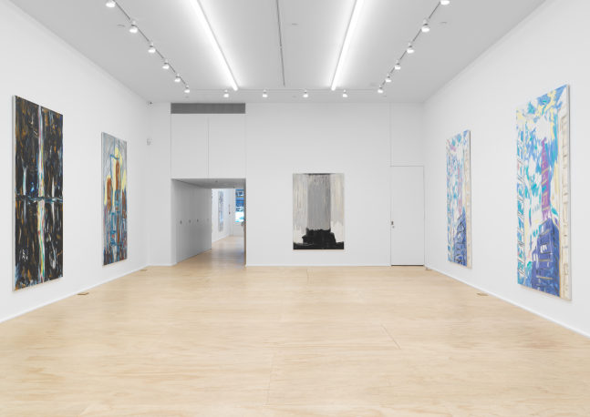 Installation view of paintings by Martha Diamond