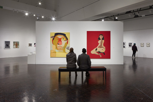 Installation view of paintings by Tschabalala Self