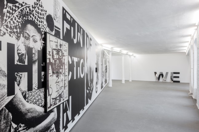 Installation view of paintings by Adam Pendleton