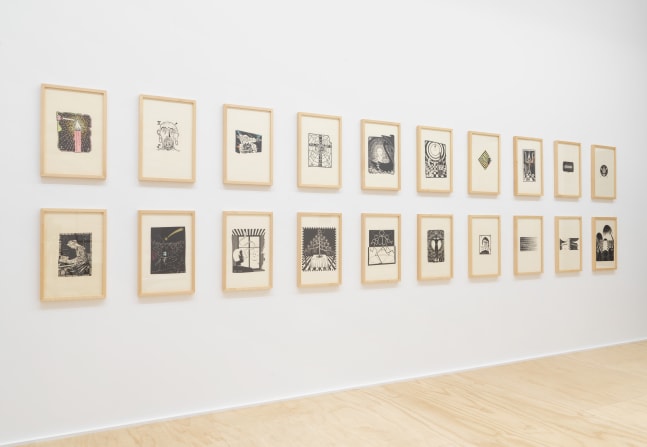 Installation view of Jean-Frédéric Schnyder paintings and sculpture exhibition