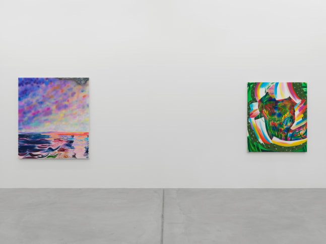 Installation view of Shara Hughes paintings exhibition