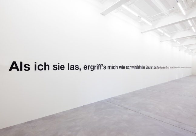 Installation view of Liam Gillick wall-based graphic works and wall hangings exhibition