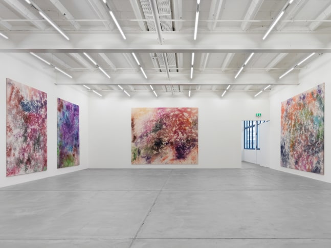 Installation view of Sam Falls paintings exhibition