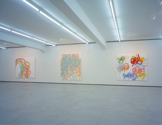 Installation view of Sue Williams painting exhibition