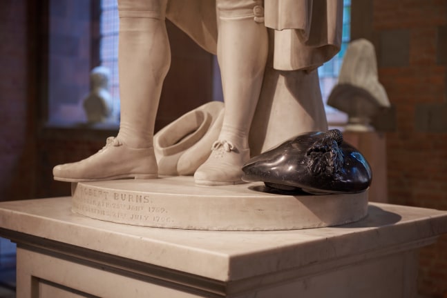 Installation view of sculptures by Douglas Gordon