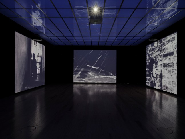 Installation view of paintings and sculptures by Ugo Rondinone